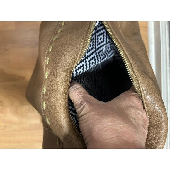 Sasha+Sofi Distressed Hobo Purse Vegan Leather in Tobacco With Stitching Detail - Picture 10 of 12